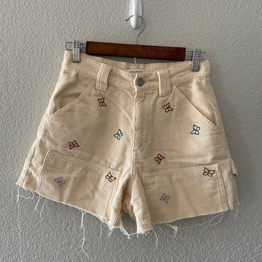 PacSun Corduroy High-Waisted Shorts with Embroidered Colorful Butterflies